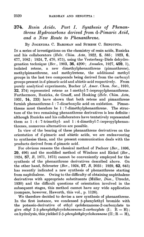 374. Resin acids. Part I. Synthesis of phenanthrene hydrocarbons derived from d-pimaric acid, and a new route to phenanthrene