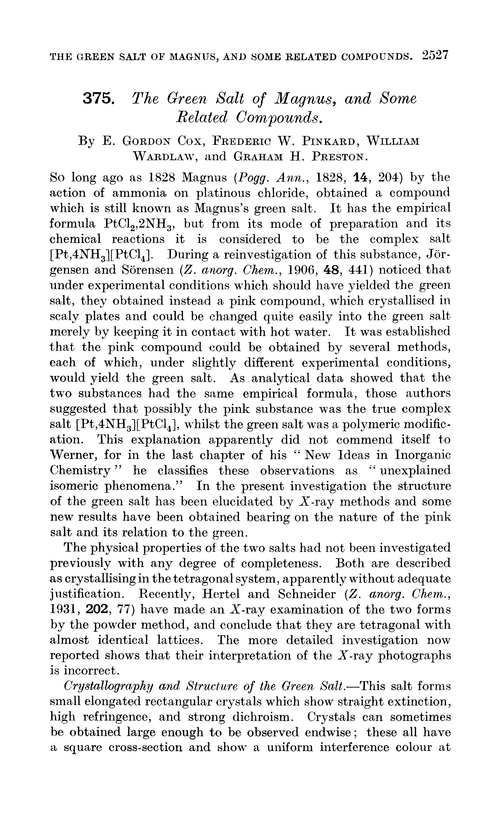 375. The green salt of magnus, and some related compounds