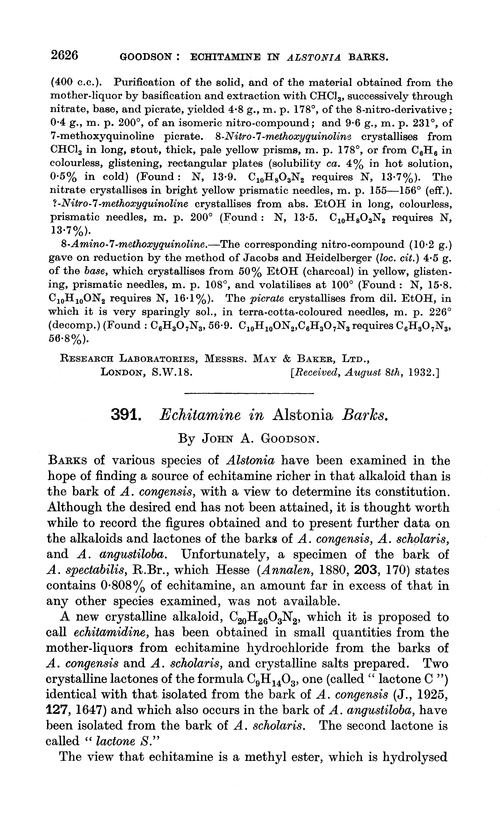 391. Echitamine in Alstonia barks