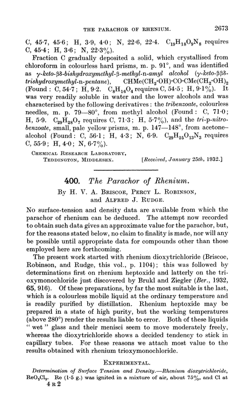 400. The parachor of rhenium