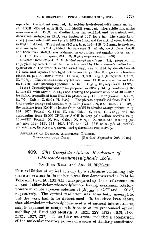 409. The complete optical resolution of chloroiodomethanesulphonic acid