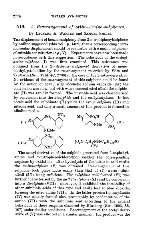 419. A rearrangement of ortho-amino-sulphones