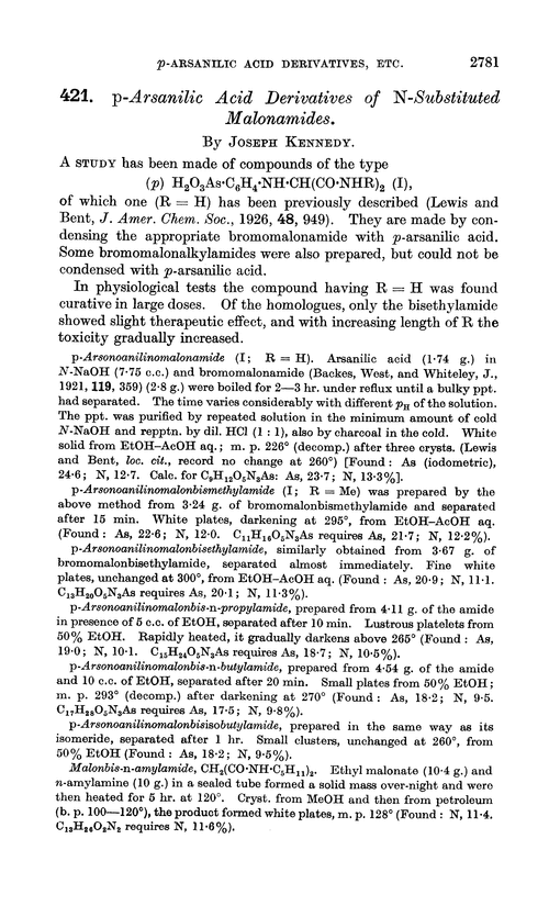 421. p-Arsanilic acid derivatives of N-substituted malonamides