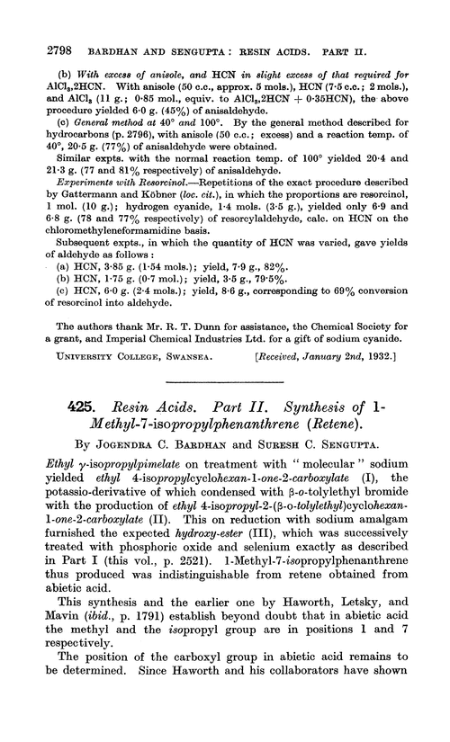 425. Resin acids. Part II. Synthesis of 1-methyl-7-isopropylphenanthrene (retene)