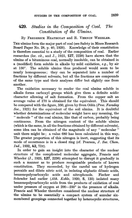 429. Studies in the composition of coal. The constitution of the ulmins