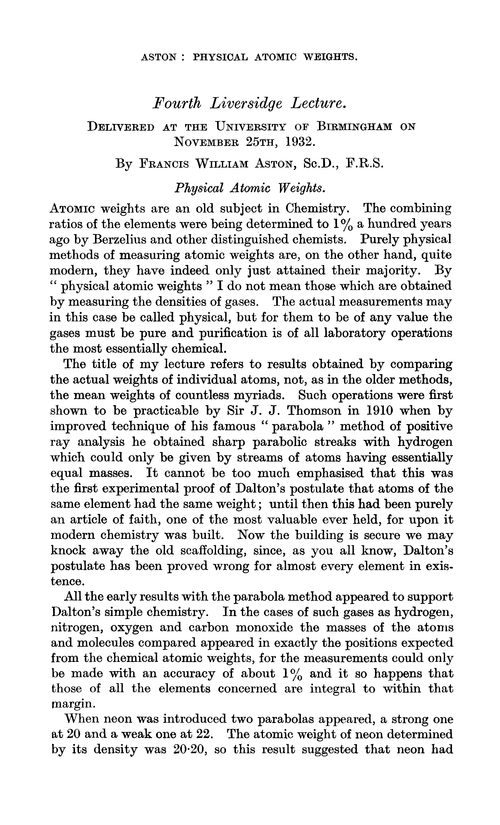 Fourth liversidge lecture