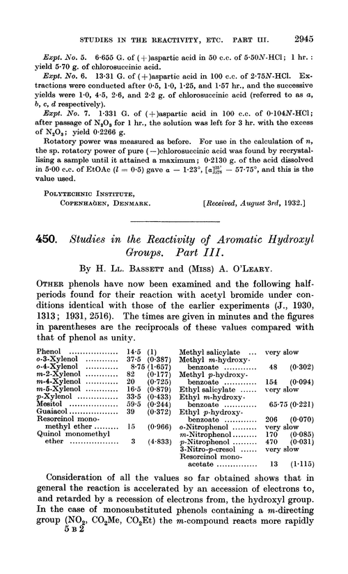 450. Studies in the reactivity of aromatic hydroxyl groups. Part III
