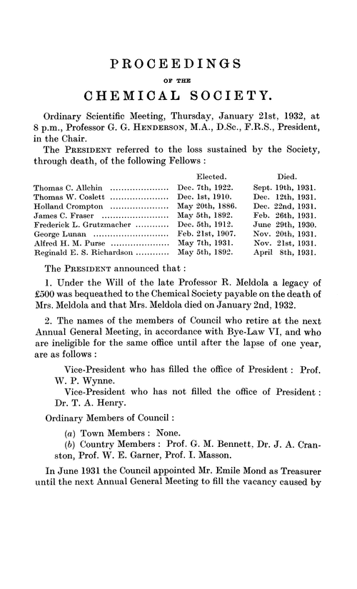 Proceedings of the Chemical Society