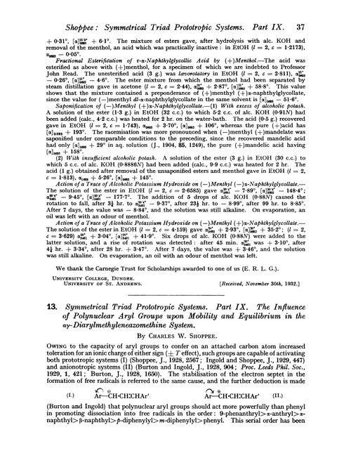 13. Symmetrical triad prototropic systems. Part IX. The influence of polynuclear aryl groups upon mobility and equilibrium in the αγ-diarylmethyleneazomethine system