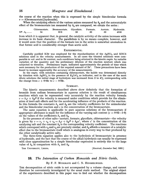 18. The interaction of carbon monoxide and nitric oxide