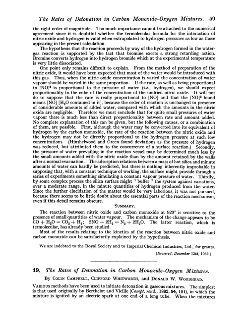 19. The rates of detonation in carbon monoxide–oxygen mixtures