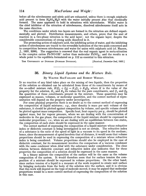 35. Binary liquid systems and the mixture rule