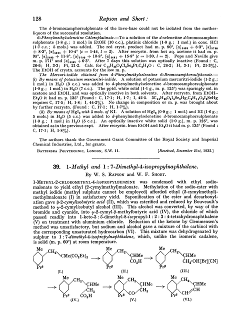 39. 1-Methyl and 1 : 7-dimethyl-4-isopropylnaphthalene
