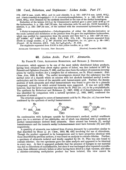 40. Lichen acids. Part IV. Atranorin