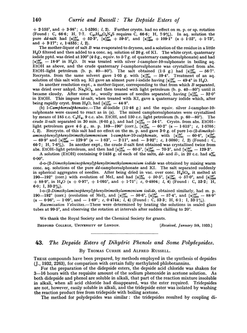 43. The depside esters of dihydric phenols and some polydepsides