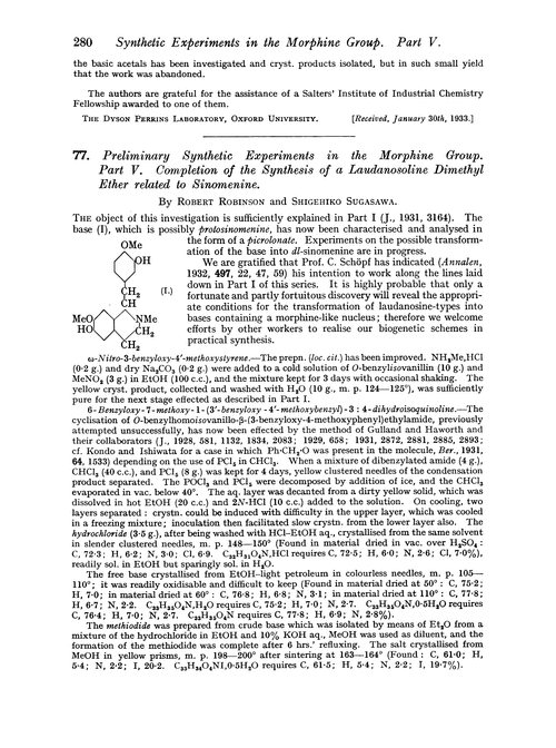 77. Preliminary synthetic experiments in the morphine group. Part V. Completion of the synthesis of a laudanosoline dimethyl ether related to sinomenine