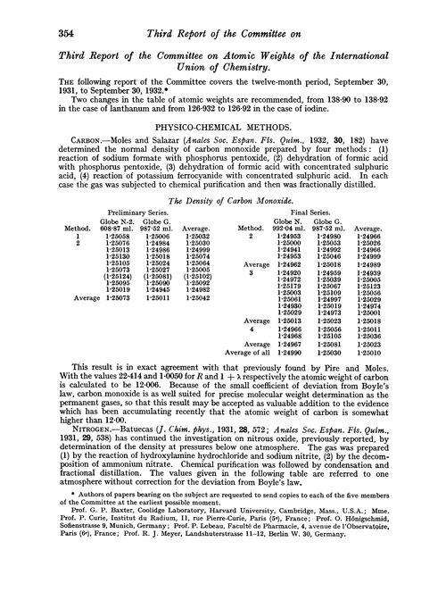 Third Report of the Committee on Atomic Weights of the International Union of Chemistry