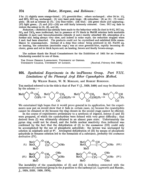 101. Synthetical experiments in the isoflavone group. Part VIII. Limitations of the phenacyl aryl ether cyanohydrin method