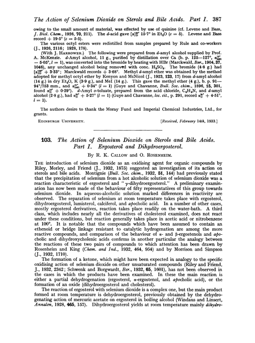 103. The action of selenium dioxide on sterols and bile acids. Part I. Ergosterol and dihydroergosterol