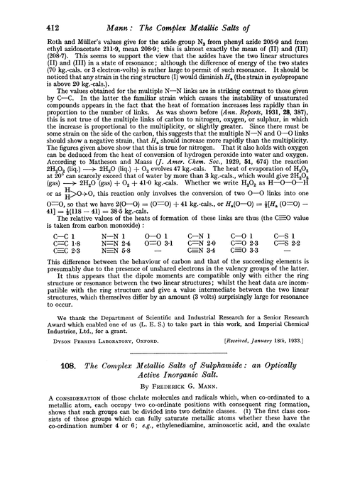 108. The complex metallic salts of sulphamide: an optically active inorganic salt