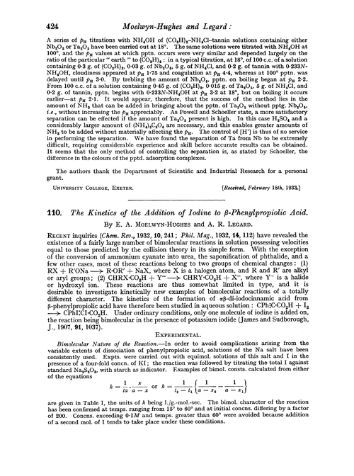 110. The kinetics of the addition of iodine to β-phenylpropiolic acid
