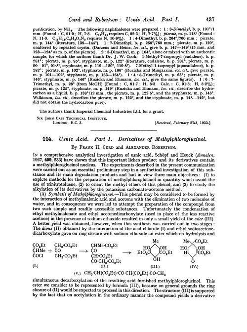 114. Usnic acid. Part I. Derivatives of methylphloroglucinol