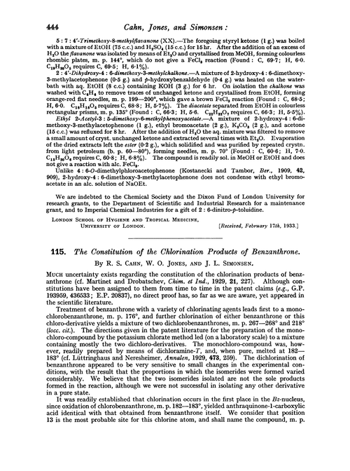 115. The constitution of the chlorination products of benzanthrone