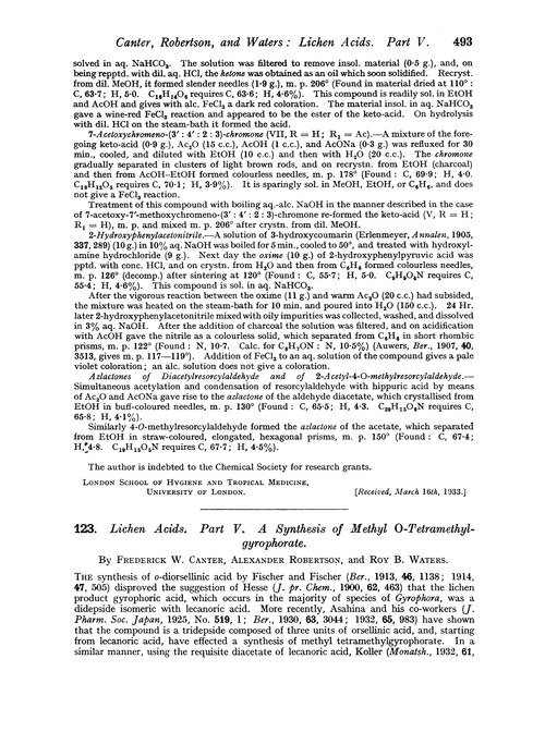 123. Lichen acids. Part V. A synthesis of methyl O-tetramethylgyrophorate