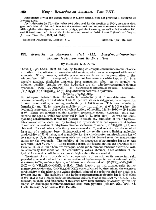 133. Researches on ammines. Part VIII. Dihydroxotetramminochromic hydroxide and its derivatives