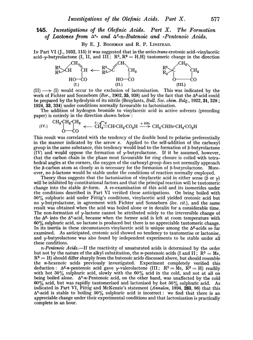 145. Investigations of the olefinic acids. Part X. The formation of lactones from Δ- and Δ-n-butenoic and -pentenoic acids