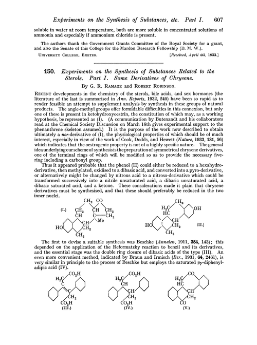 150. Experiments on the synthesis of substances related to the sterols. Part I. Some derivatives of chrysene