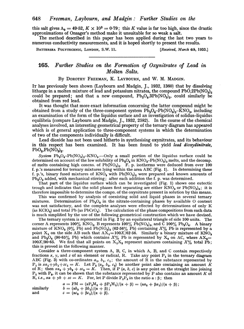 165. Further studies on the formation of oxynitrates of lead in molten salts