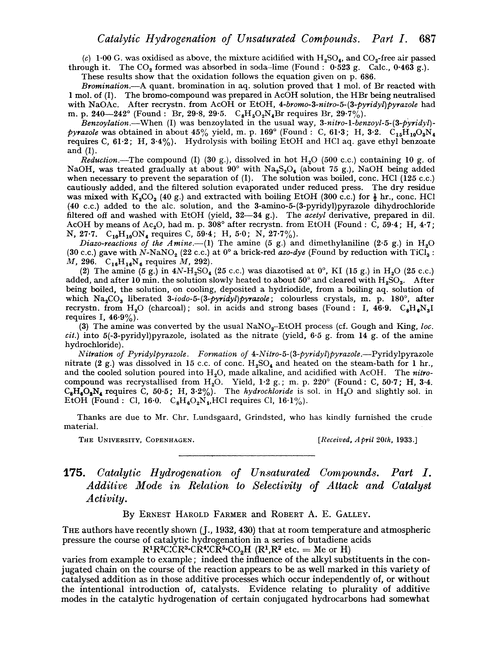175. Catalytic hydrogenation of unsaturated compounds. Part I. Additive mode in relation to selectivity of attack and catalyst activity