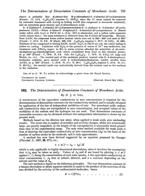 182. The determination of dissociation constants of monobasic acids