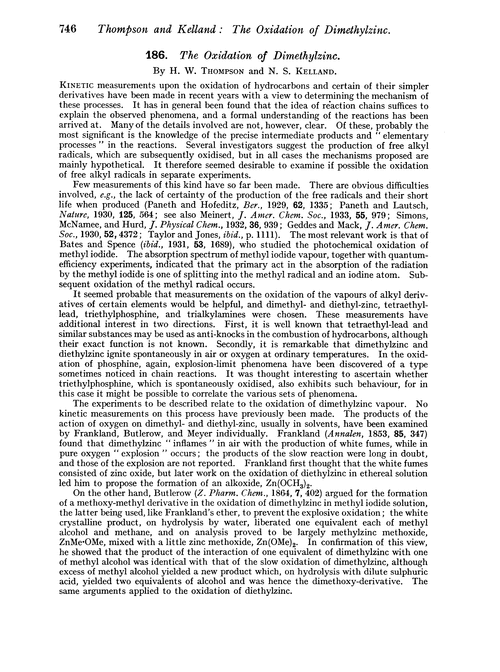 186. The oxidation of dimethylzinc