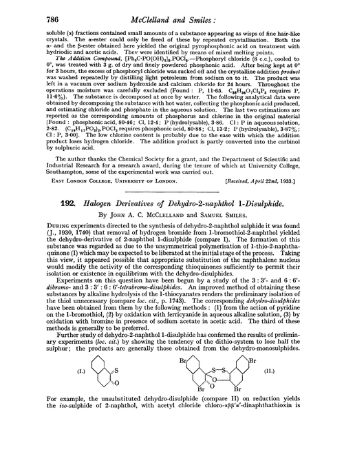 192. Halogen derivatives of dehydro-2-naphthol 1-disulphide