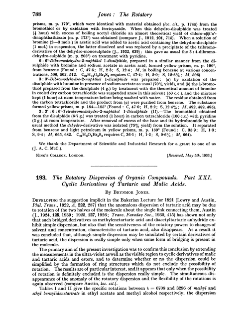 193. The rotatory dispersion of organic compounds. Part XXI. Cyclic derivatives of tartaric and malic acids