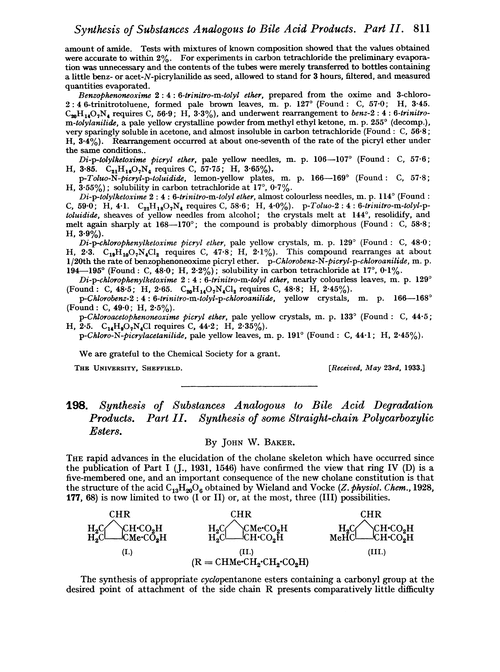 198. Synthesis of substances analogous to bile acid degradation products. Part II. Synthesis of some straight-chain polycarboxylic esters