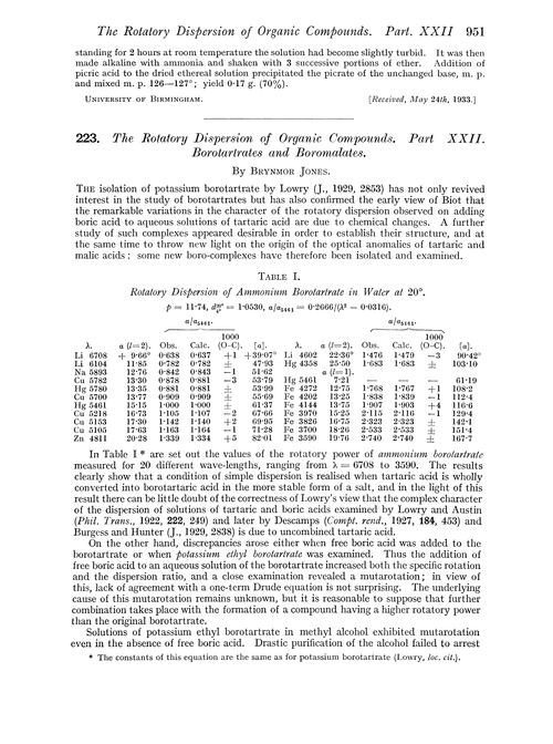 223. The rotatory dispersion of organic compounds. Part XXII. Borotartrates and boromalates