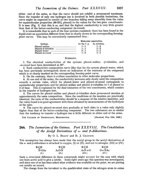 244. The isomerism of the oximes. Part XXXVIII. The constitution of the acetyl derivatives of α- and β-aldoximes