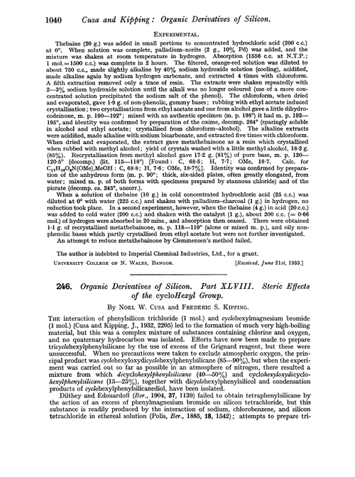 246. Organic derivatives of silicon. Part XLVIII. Steric effects of the cyclohexyl group