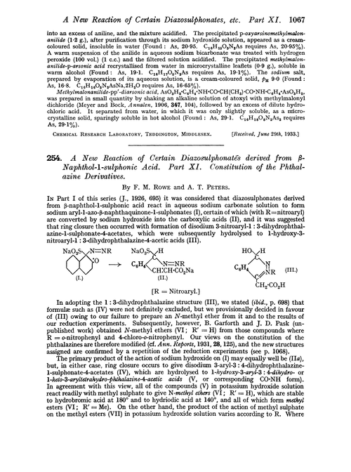 254. A new reaction of certain diazosulphonates derived from β-naphthol-1-sulphonic acid. Part XI. Constitution of the phthalazine derivatives