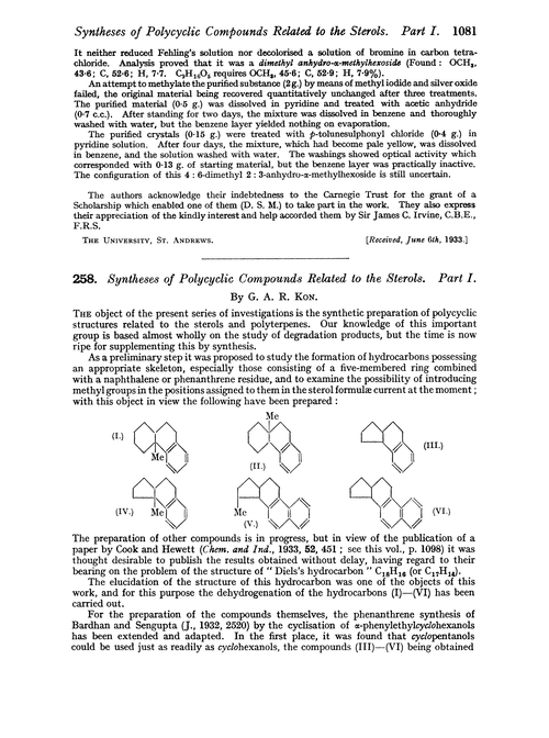 258. Syntheses of polycyclic compounds related to the sterols. Part I