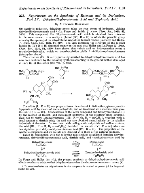 273. Experiments on the synthesis of rotenone and its derivatives. Part IV. Dehydrodihydrorotenonic acid and tephrosic acid
