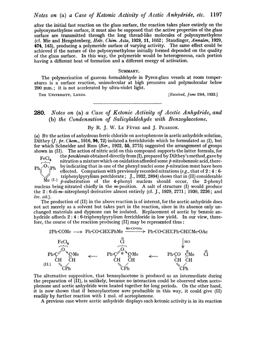 280. Notes on (a) a case of ketonic activity of acetic anhydride, and (b) the condensation of salicylaldehyde with benzoylacetone