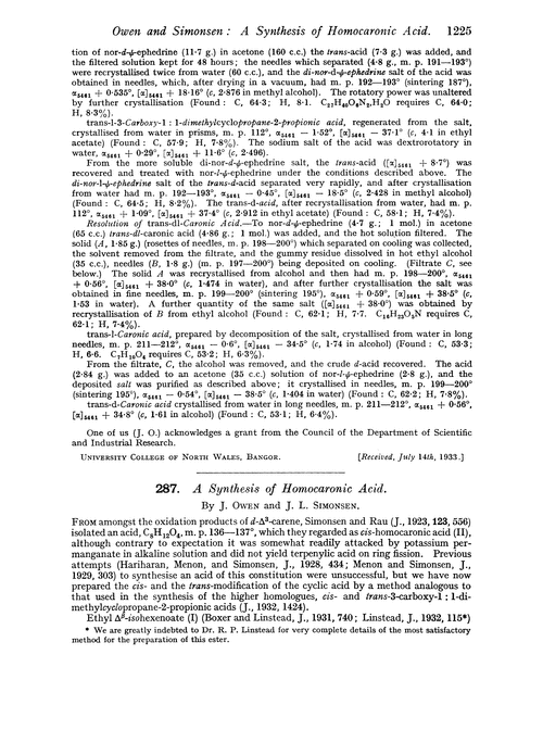 287. A synthesis of homocaronic acid