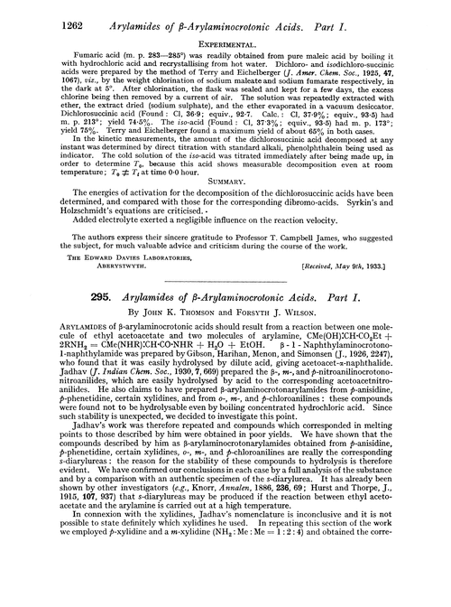 295. Arylamides of β-arylaminocrotonic acids. Part I