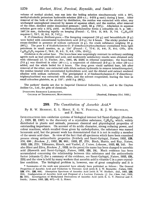 299. The constitution of ascorbic acid