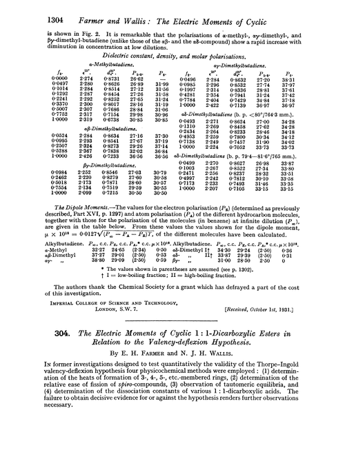 304. The electric moments of cyclic 1 : 1-dicarboxylic esters in relation to the valency-deflexion hypothesis