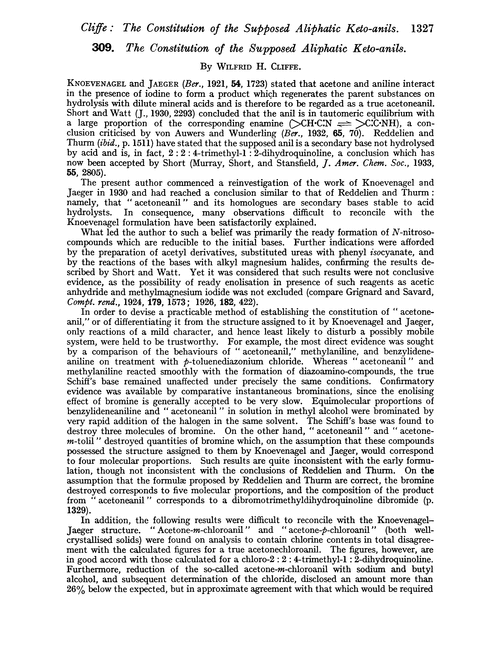 309. The constitution of the supposed aliphatic keto-anils